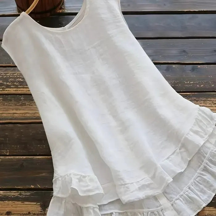 White Sleeveless Ruffled Hem Top