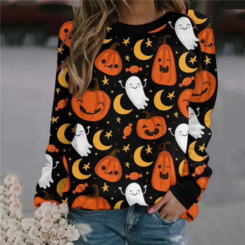Halloween Bat Print Crew Neck Sweatshirt