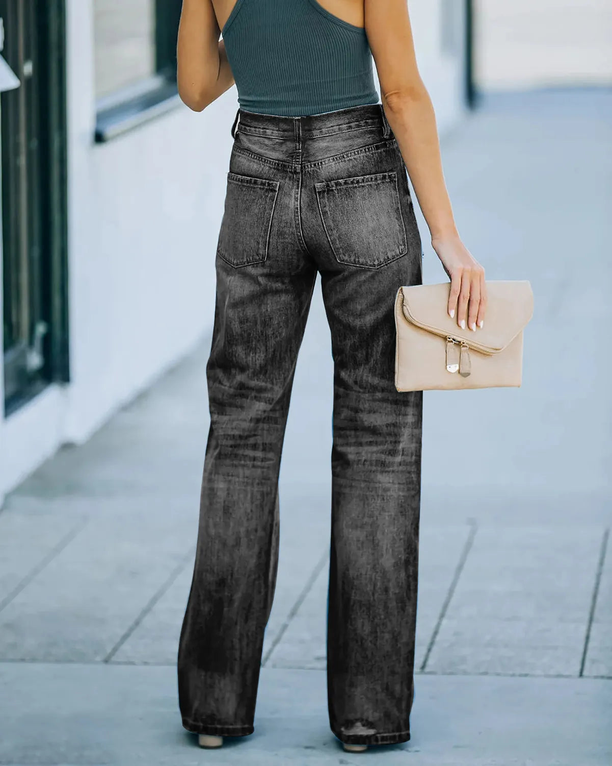 Ripped Distressed Wide Leg Denim Jeans
