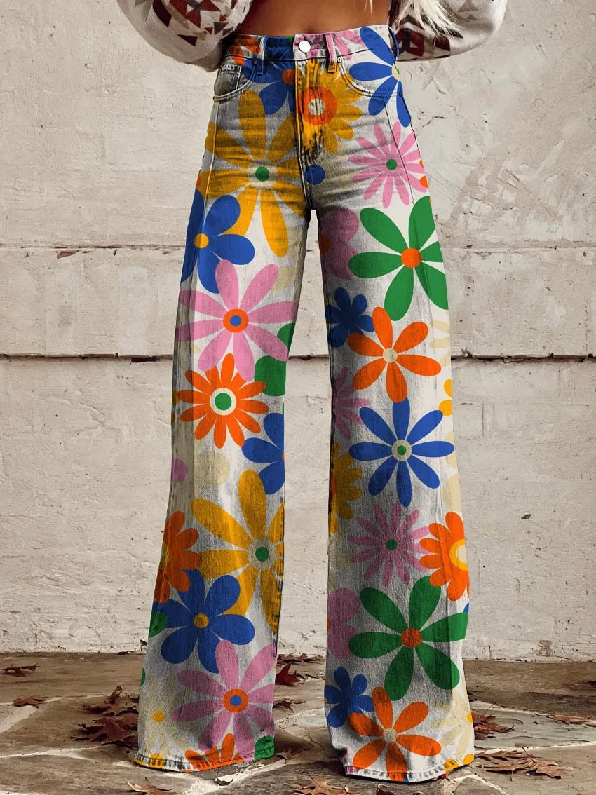 Printed Flare Work Pants