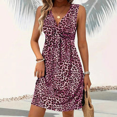 Leopard Print Sleeveless V-Neck Dress