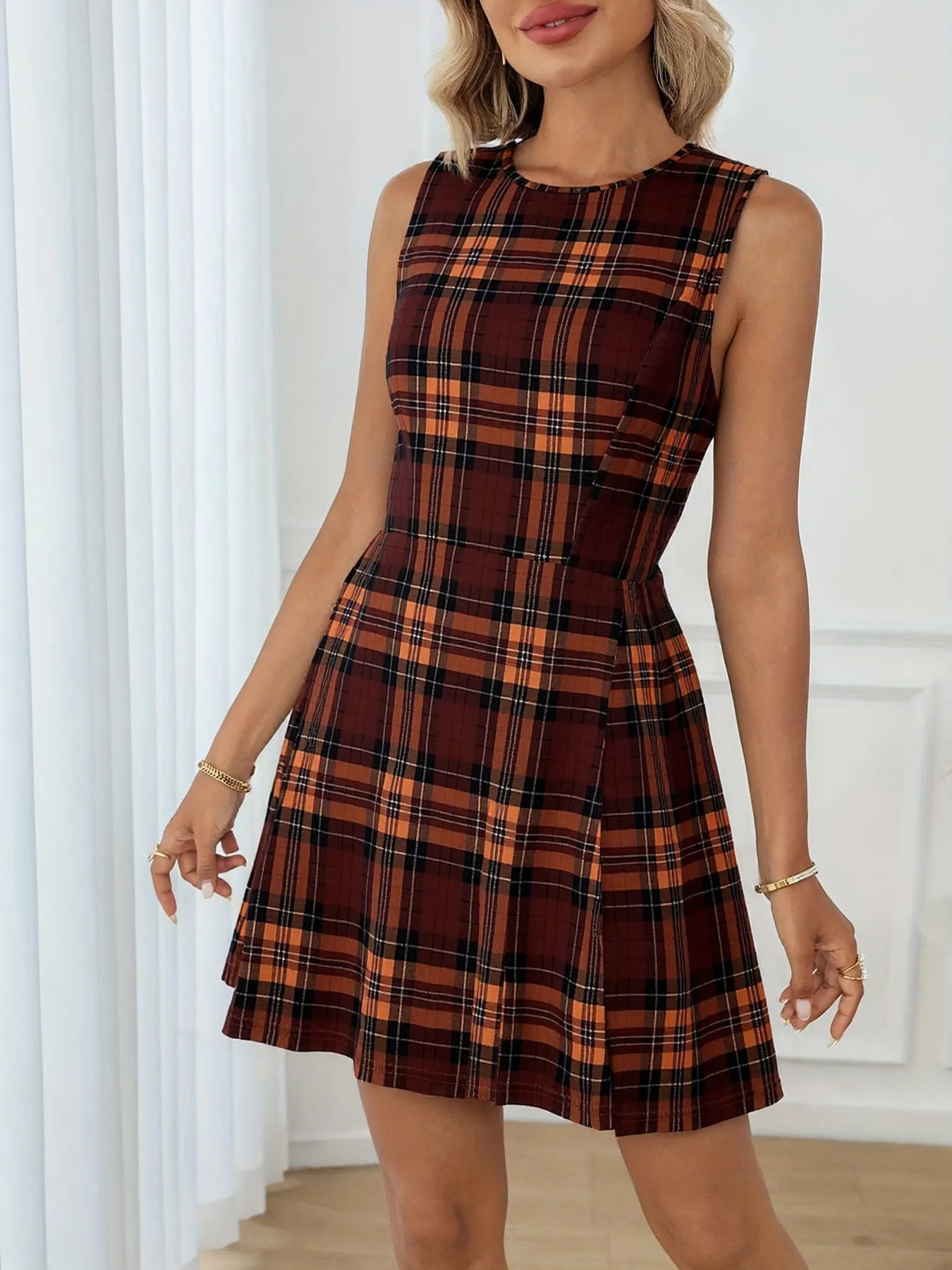 Plaid Sleeveless Mini Dress