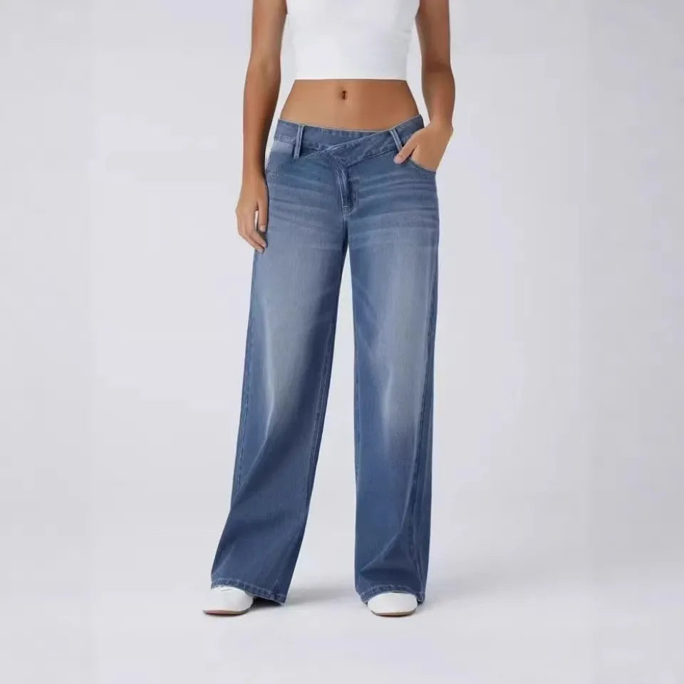 Ultra Low Waist Micro Stretch Washed Retro Loose Straight Denim Jeans