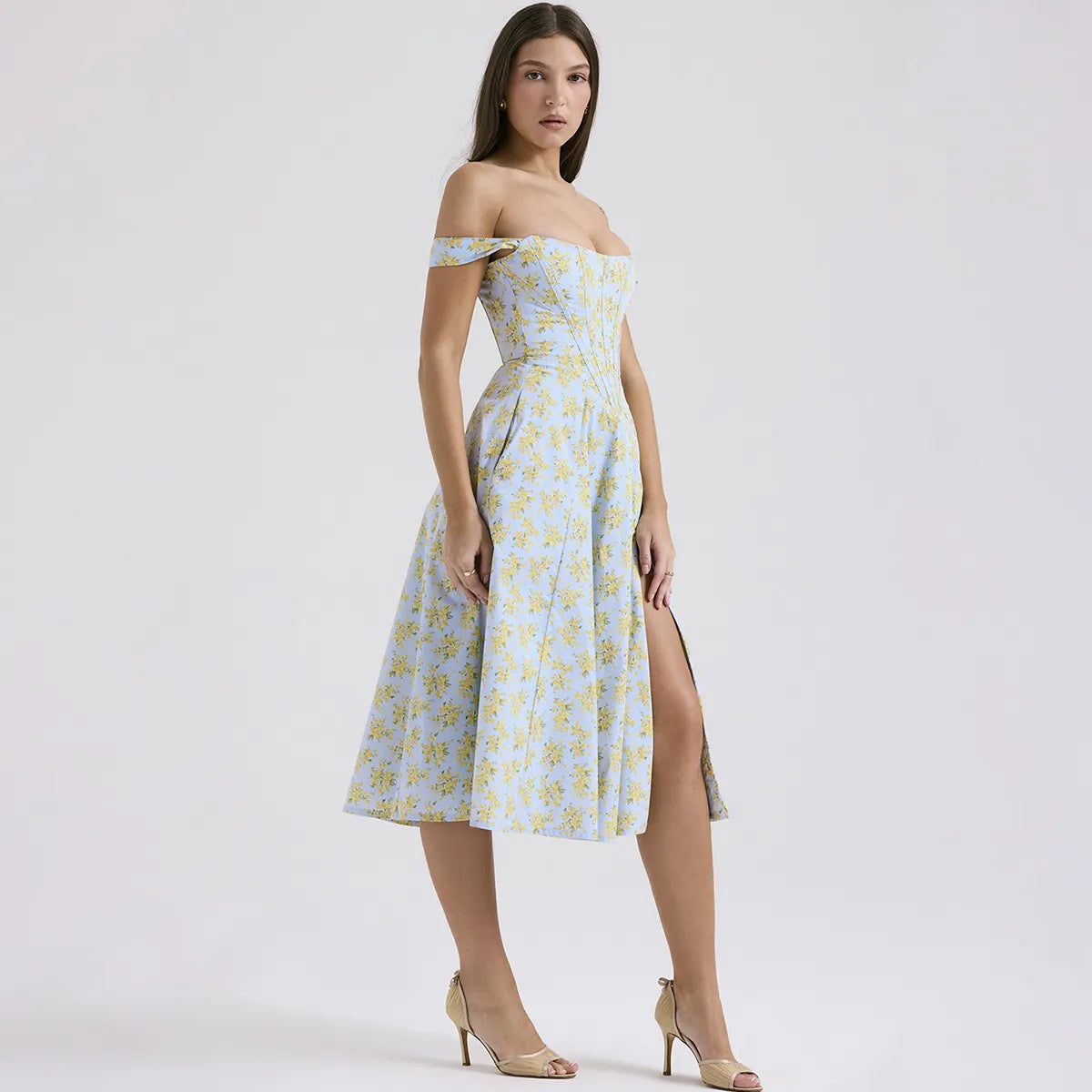Floral Print Corset Midi Dress