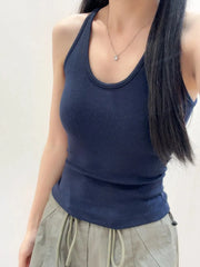 U Neck Thin Strap Ribbed Slim Cami Tank Top