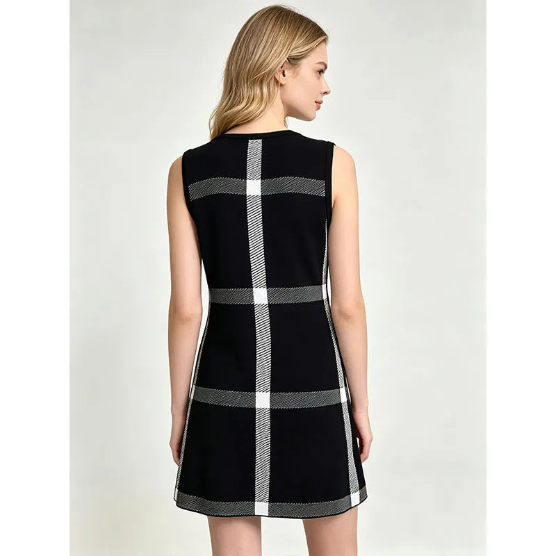 Plaid Sleeveless A-line Knit Dress
