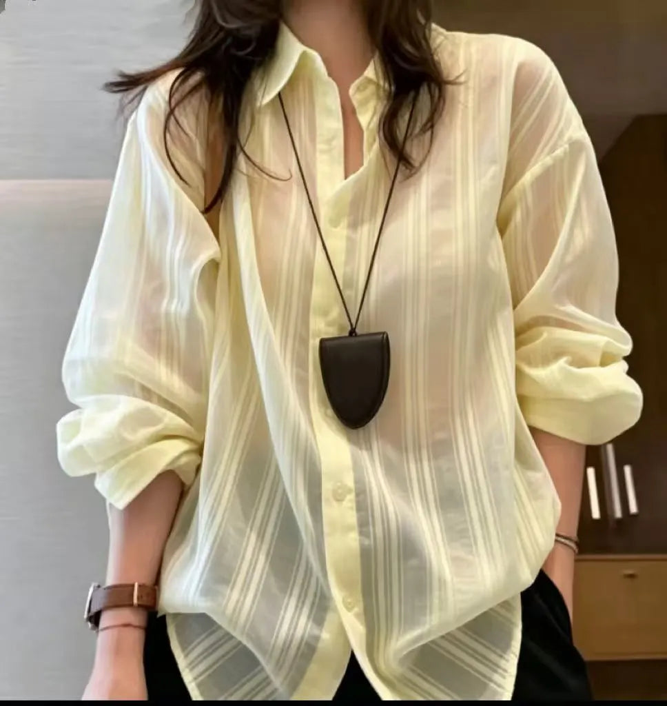 Striped Textured Oversized Button Down Shirt