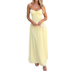 Spaghetti Strap Ruched Bust Tie Waist Maxi Dress