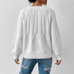 White Cable Knit Crew Neck Sweater Oversized Long Sleeve Pullover Jumper