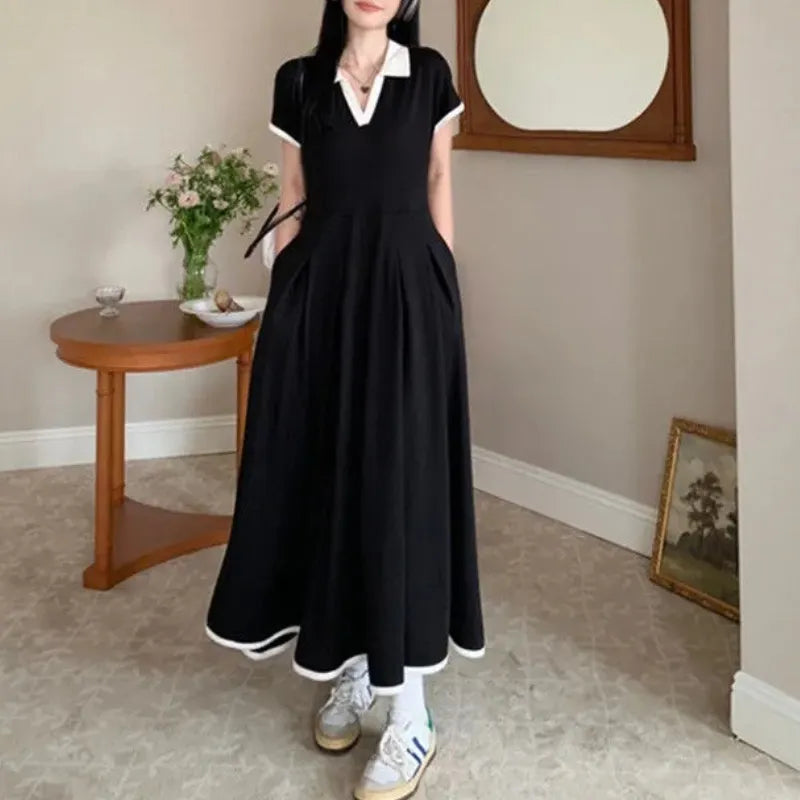 V Neck Striped Side Long Maxi Dress