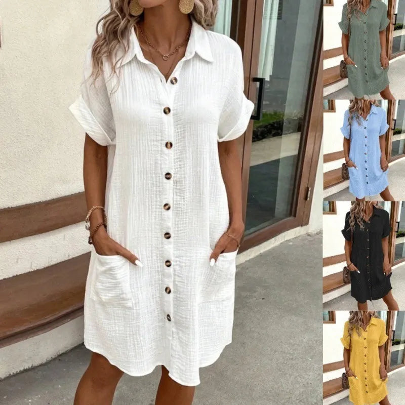 Button Front Pocket Shirt Midi Dress