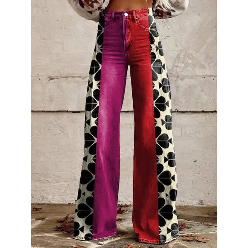 High Waist Western Cowboy Horse Print Wide Leg Pants