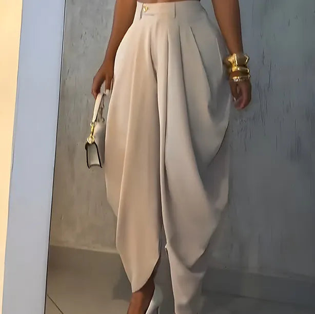 High Waist Pleated Draped Irregular Wide Leg Suit Pants