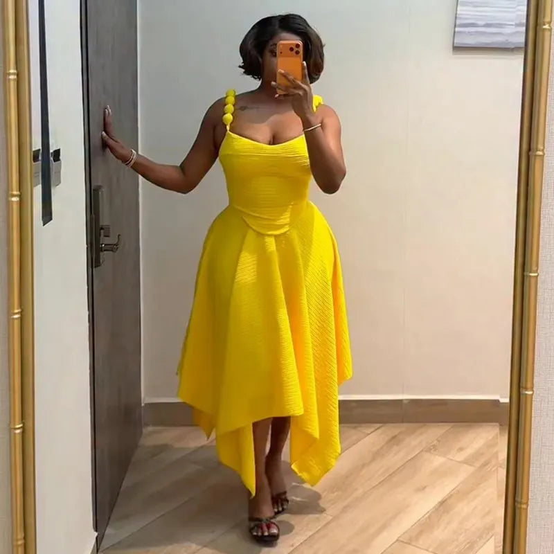 Strap Asymmetric Hem Midi Dress