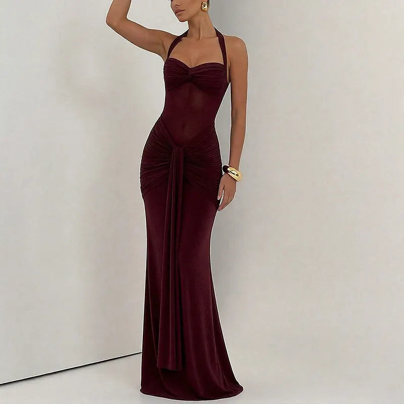 Halter Twist Front Slim Maxi Evening Formal Dress