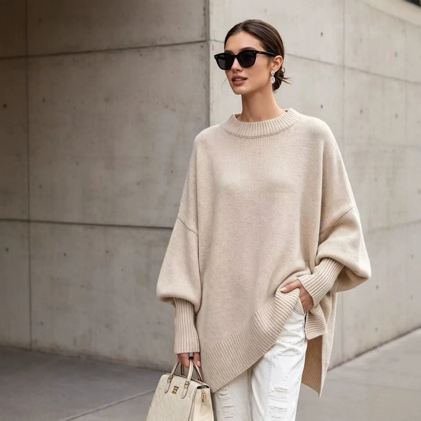 Crew Neck Loose Batwing Sleeve Pullover Sweater