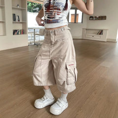 High Waist Loose Cargo Cropped Straight Pants