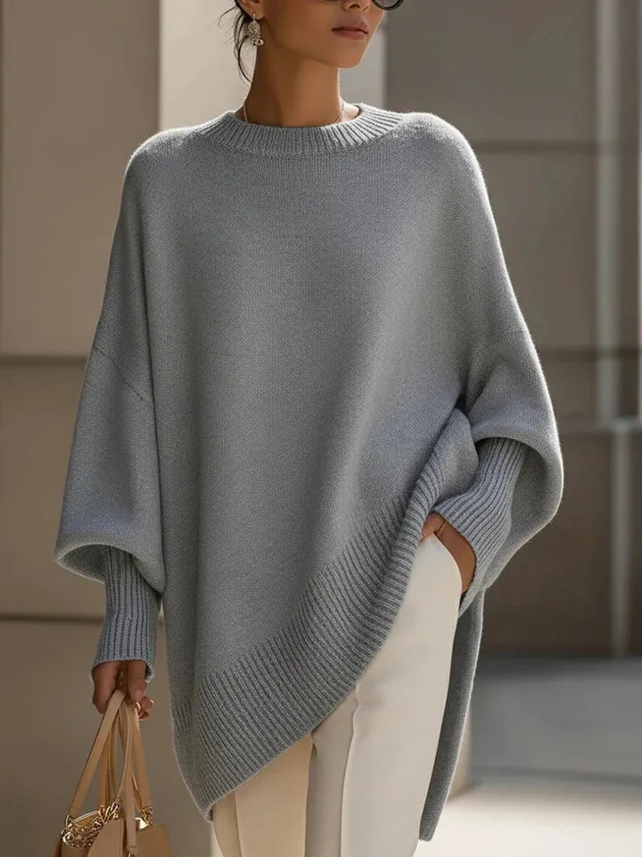 Oversized Batwing Sleeve Side Slit Knit Sweater