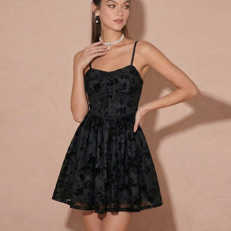 Floral Flocked Corset Slip Mini Dress