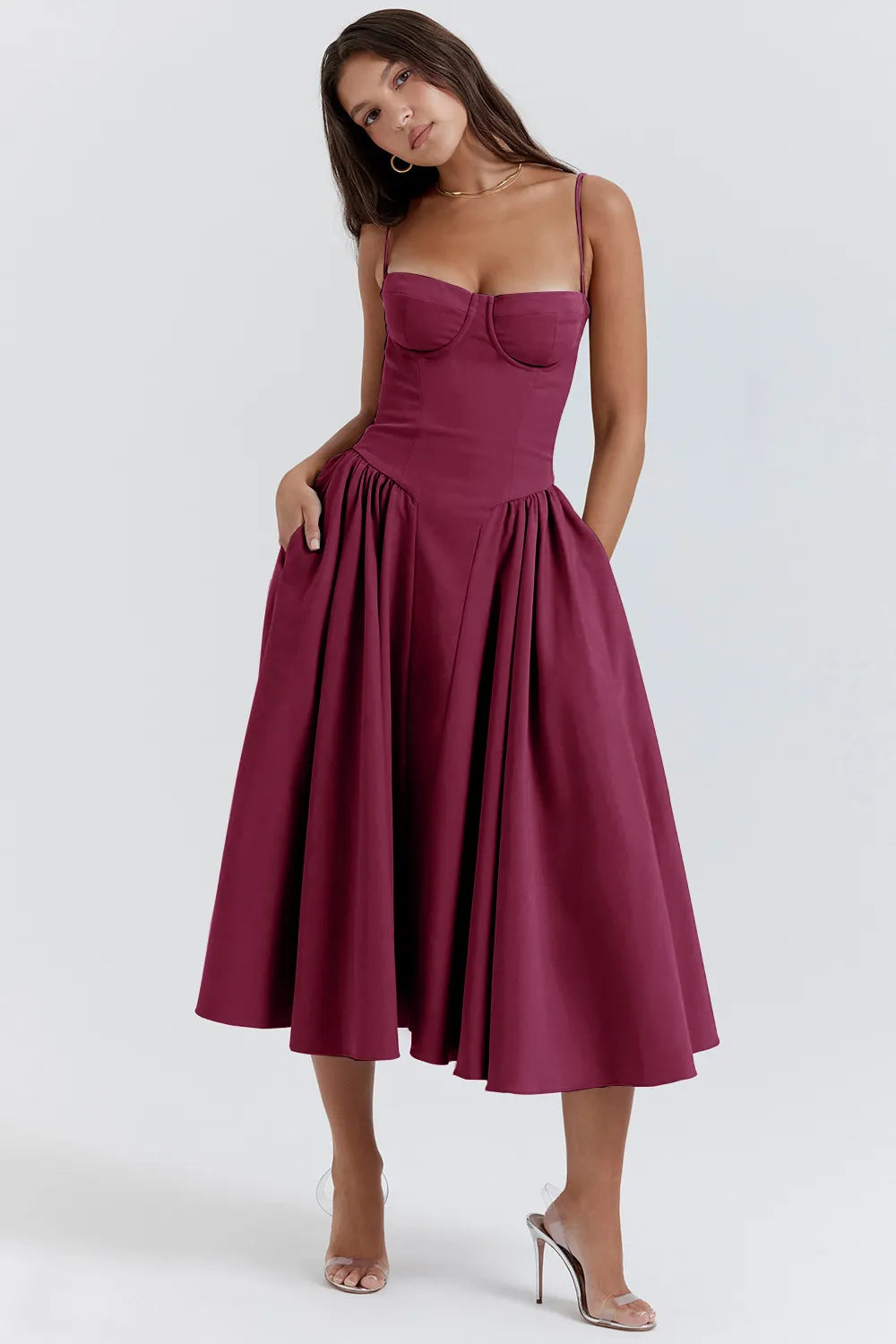 Light Yellow Strapless A-Line Midi Dress