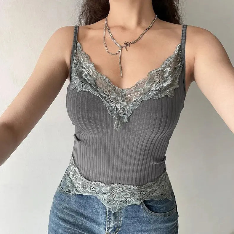 Lace Trim Ribbed Cami Top