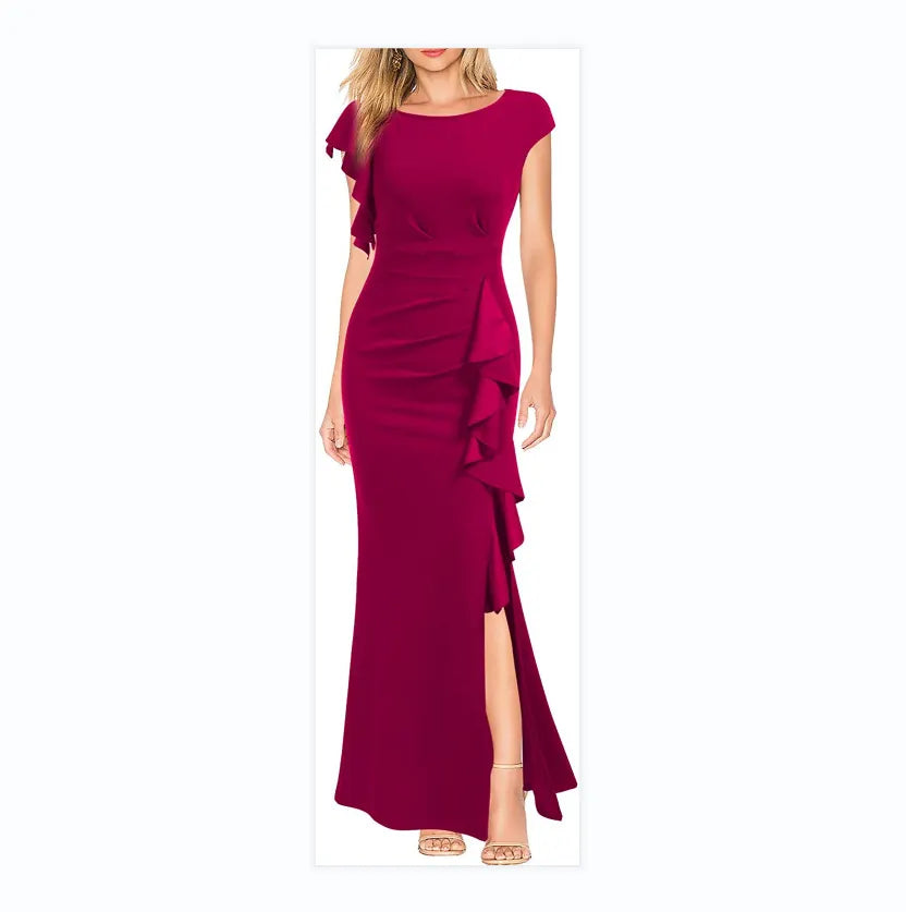 Ruffle Accent Bodycon Midi Dress