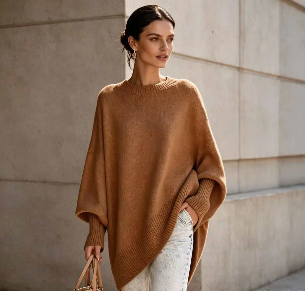 Crew Neck Loose Batwing Sleeve Pullover Sweater