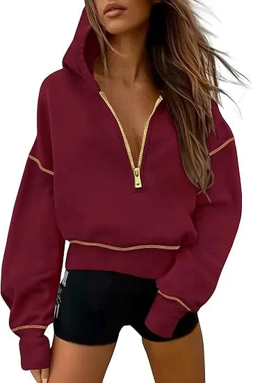 Gold Trim Long Sleeve Pullover Sweatshirt