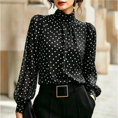 Leopard Print Semi Turtleneck Lantern Long Sleeve Blouse