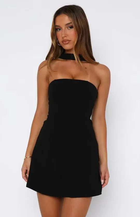 White Halter Neck Bodycon Mini Dress