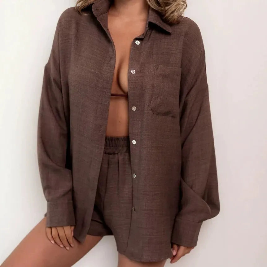Solid Color Button Front Oversized Shirt