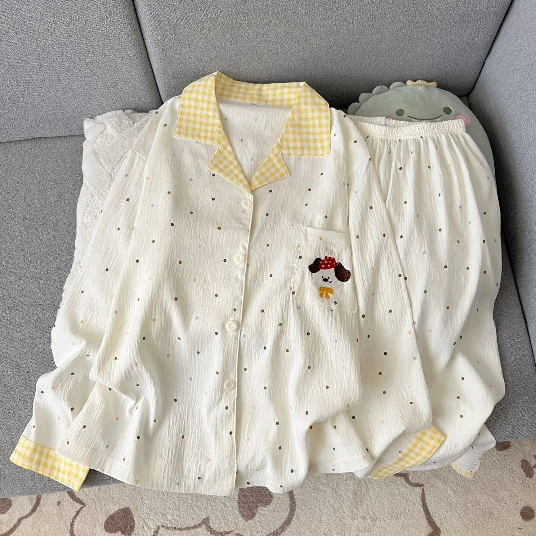 Light Blue Leopard Shirt & Pants 2 Piece Pajamas with Pocket Embroidery