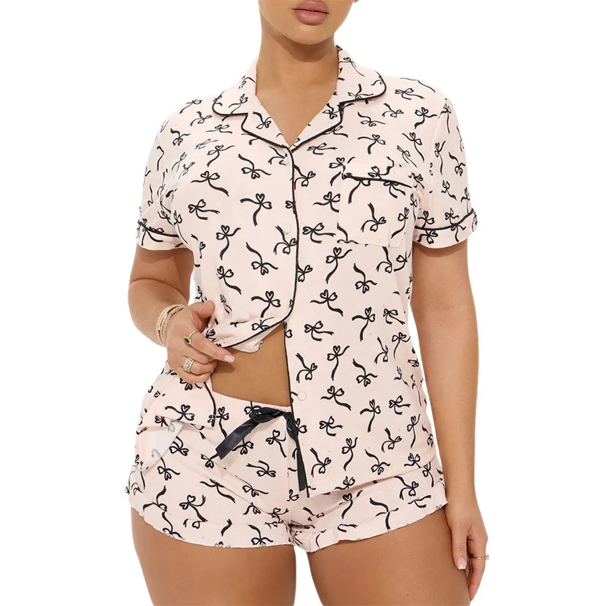 Cross-border pajamas summer strips basic short-sleeved shorts casual loungewear two-piece nightwear