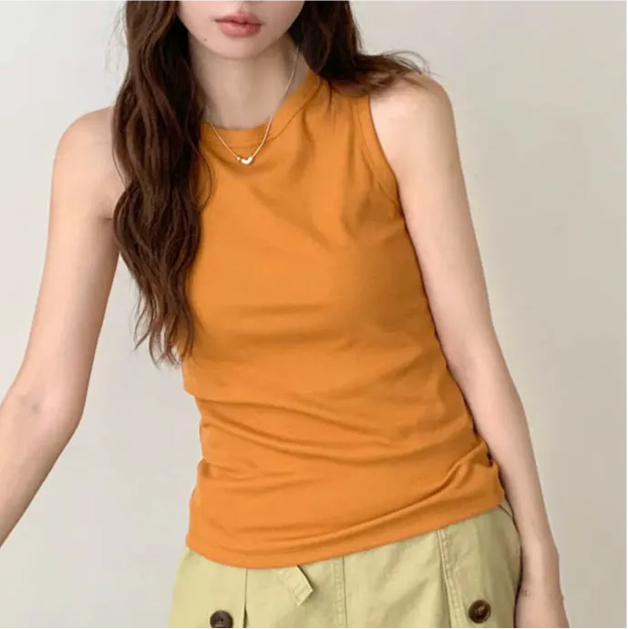 Round Neck Sleeveless Fitted Basic Ribbed Tank Top