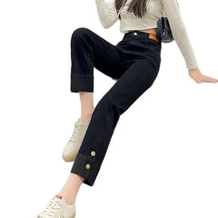 High Waist Washed Straight Leg Cropped Cigarette Jeans
