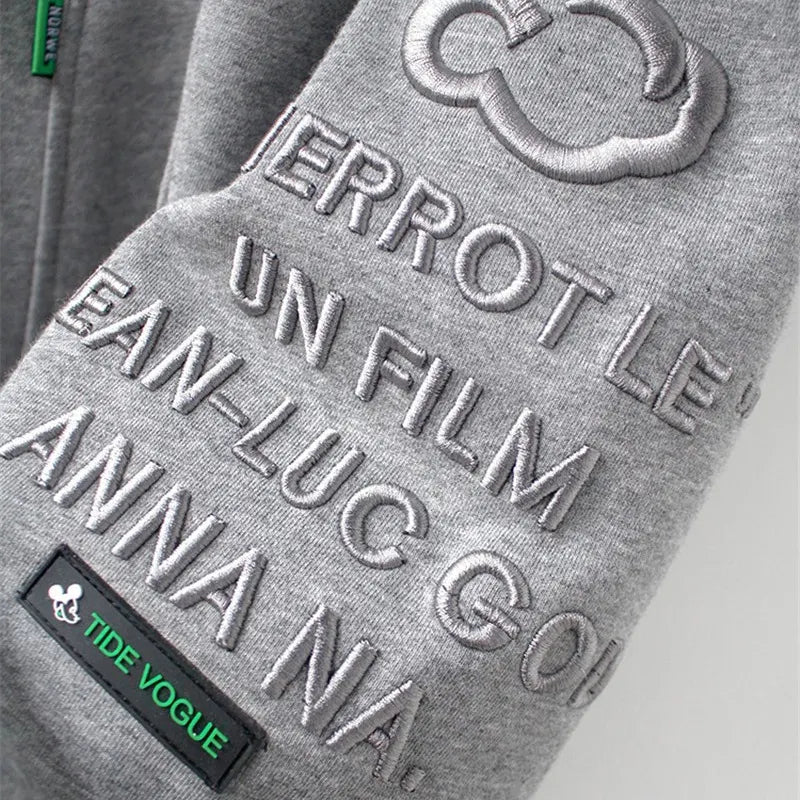3D Mouse Ear Hood Embossed Letter Oversized Pullover Hoodie Casual Loose Sweatshirt