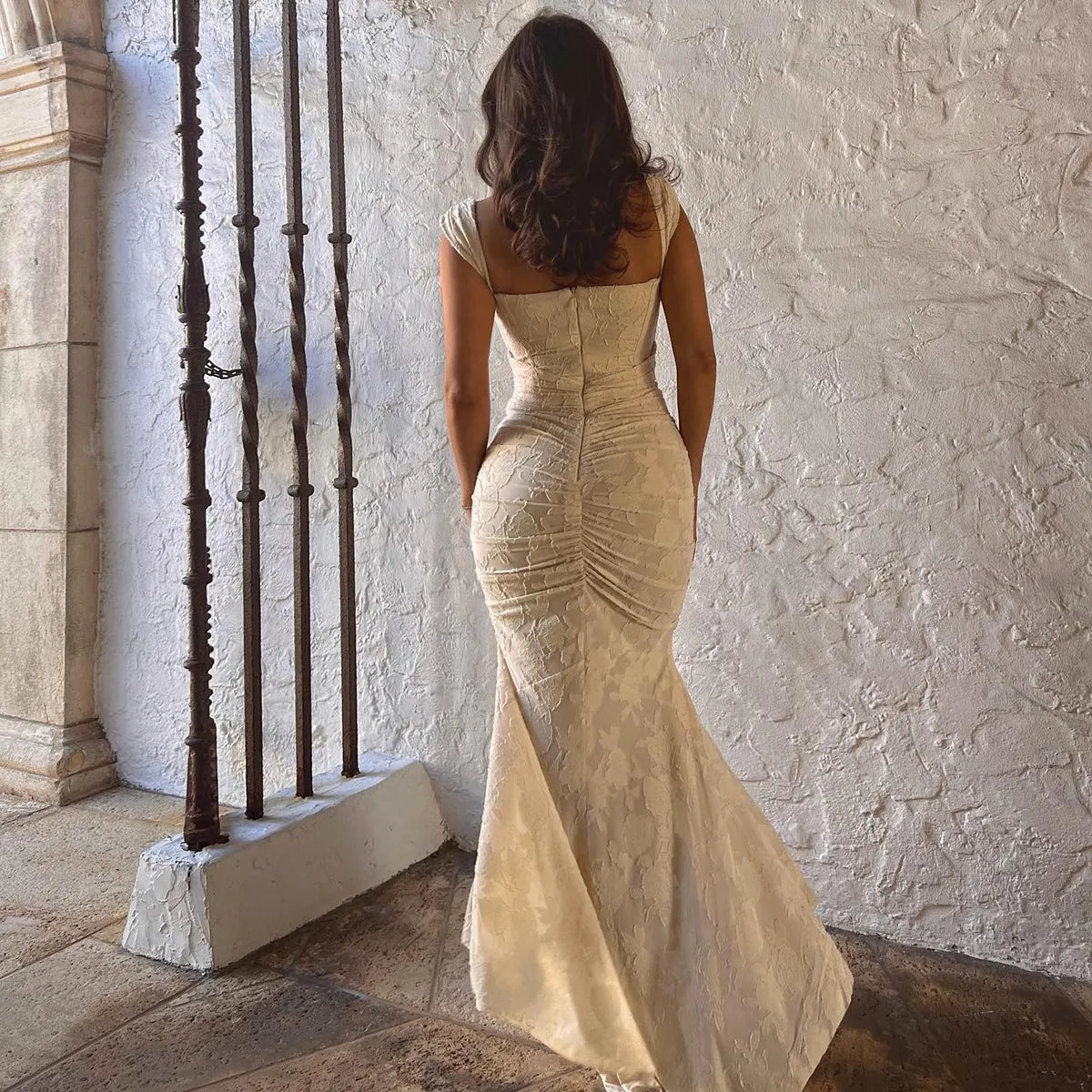 Textured Floral Corset Mermaid Maxi Dress