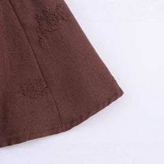 Dark Brown Embroidered Tie-Strap A-Line Mini Dress