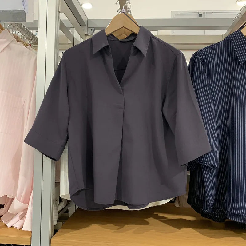 Striped Collared Half-Open Button Shirt