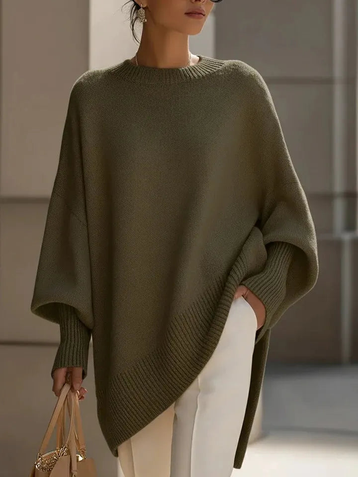 Oversized Batwing Sleeve Side Slit Knit Sweater