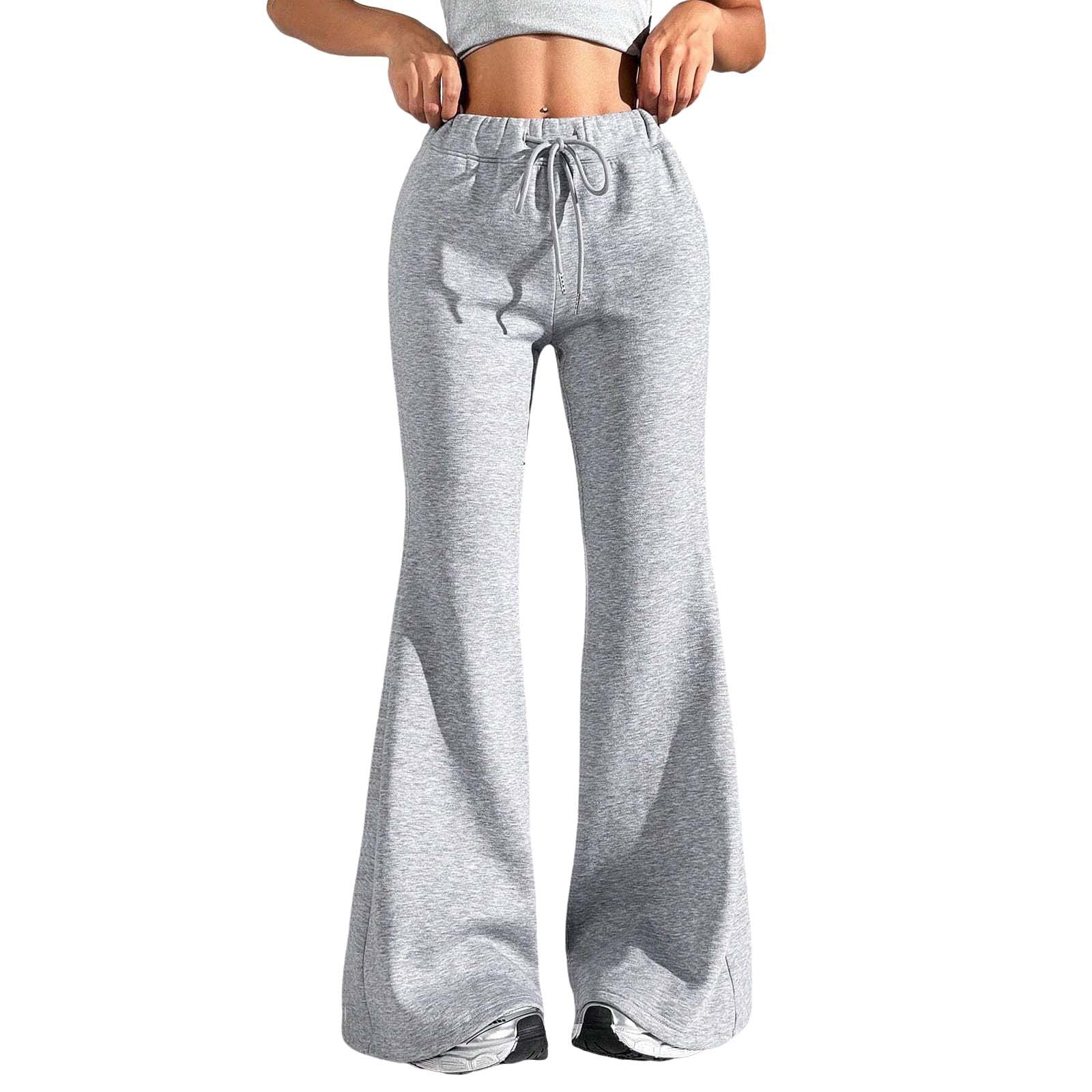 High Waist Flare Sweatpants, Drawstring Wide Leg Lounge Pants