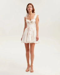 Bow Strap Sweetheart Floral Print Mini Dress