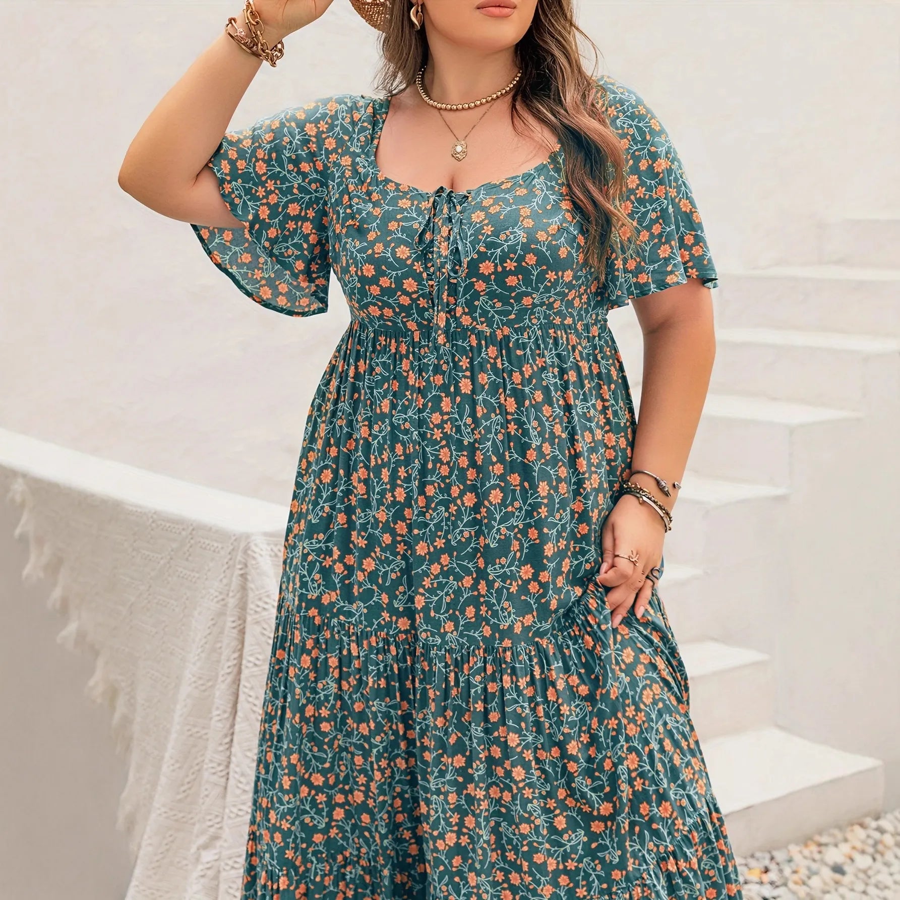 Plus Size Floral Print Maxi Dress