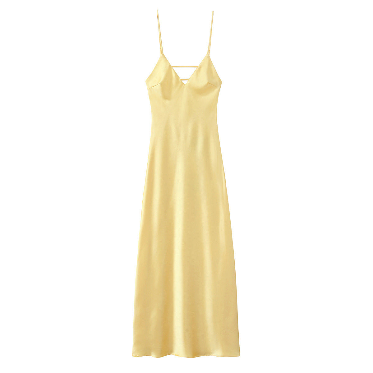 Solid Color Satin V-Neck Spaghetti Strap Maxi Slip Dress