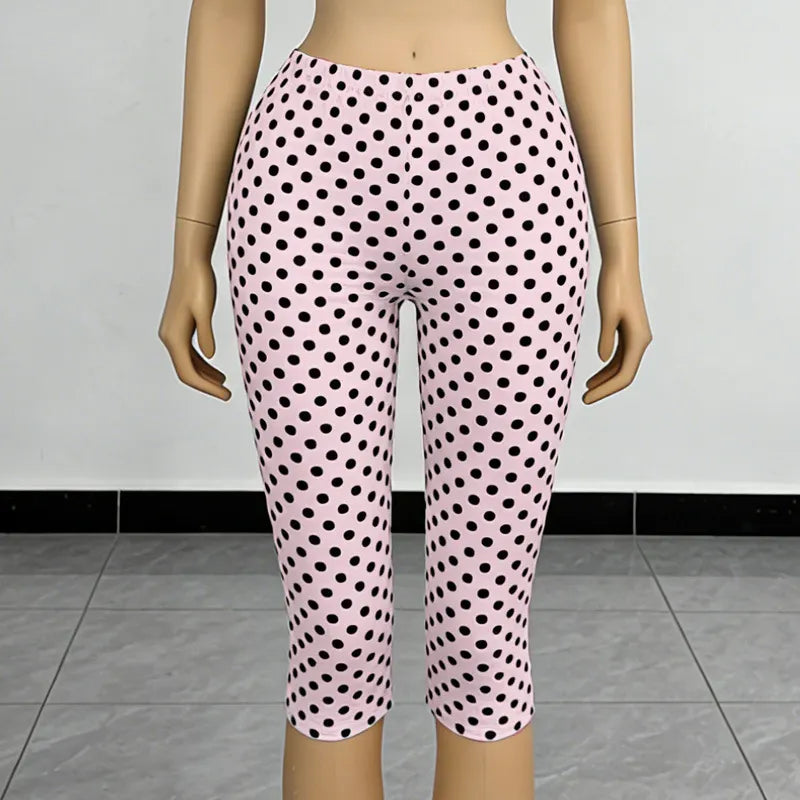 Polka Dot Halter Cutout Crop Top & Capri Pants Two Piece Set