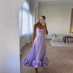 Solid U-Neck Sleeveless High Waist Pleated Flare Midi Dress