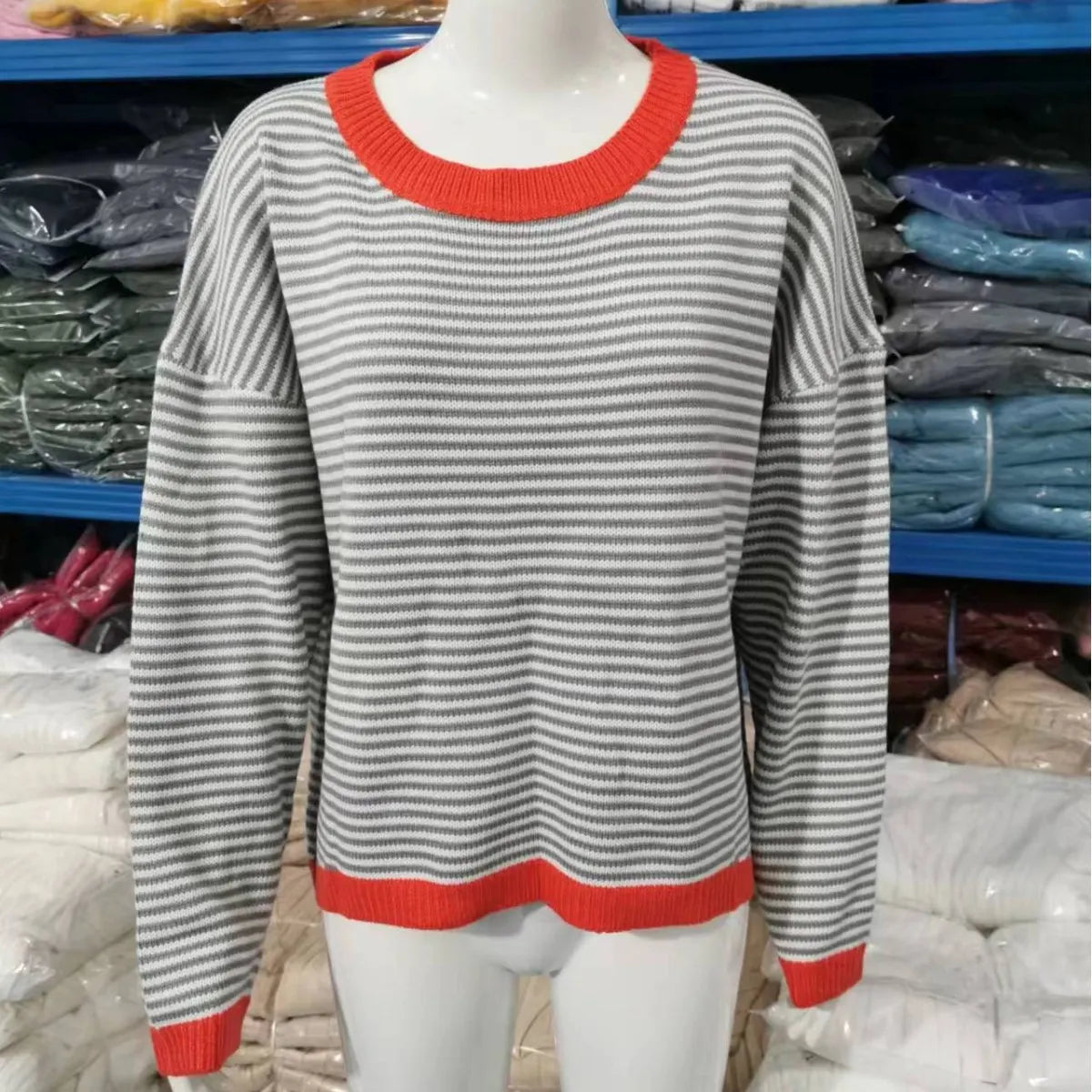 Striped Round Neck Loose Pullover Sweater