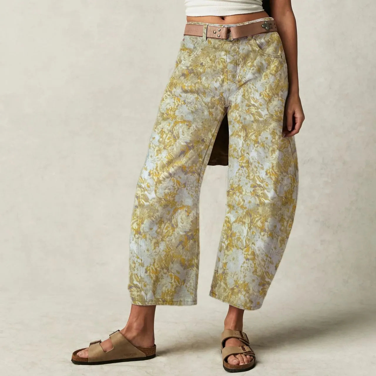 Heart Print Loose Wide Leg Casual Denim Pants