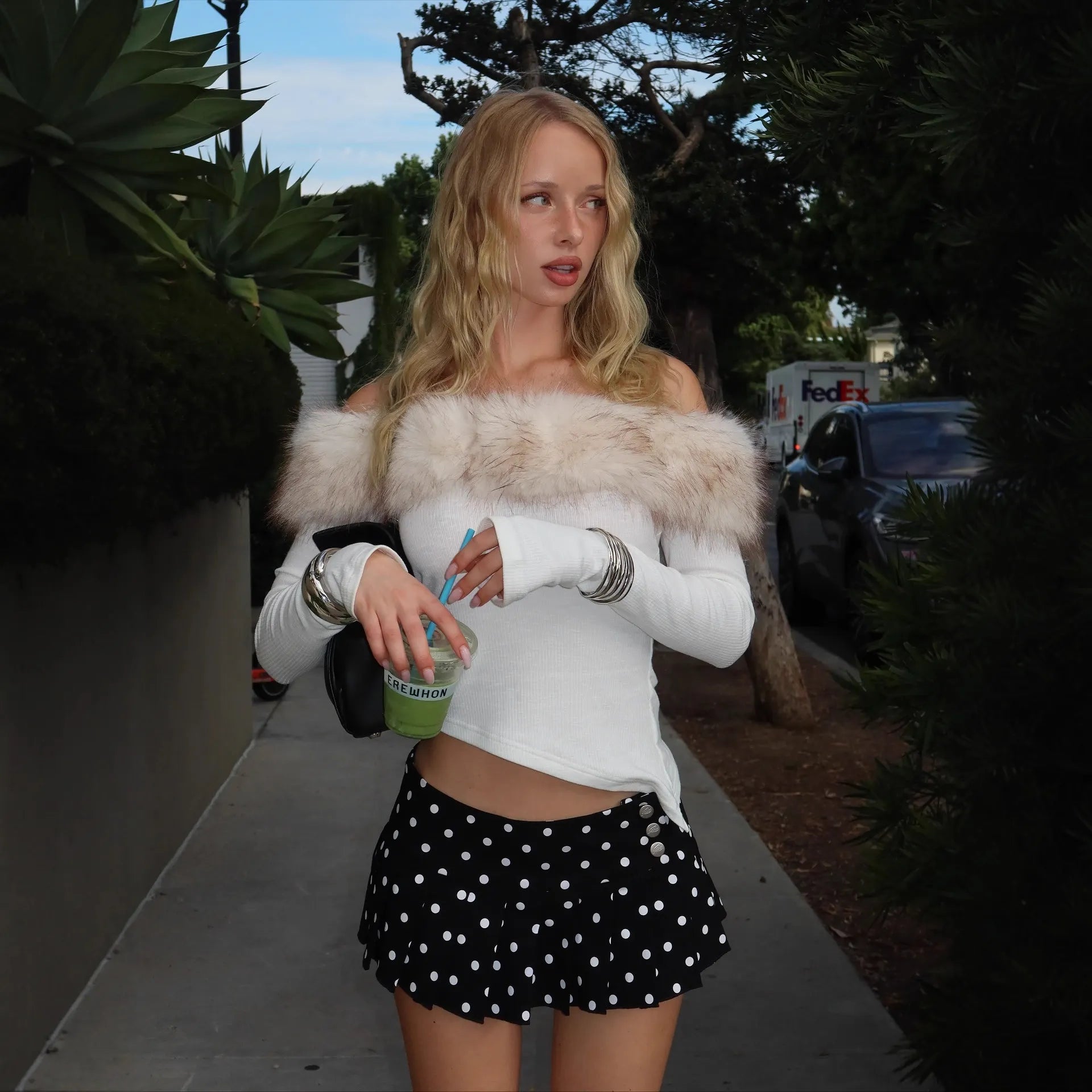Faux Fur Off Shoulder Crop Top