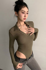 V-Neck Long Sleeve Bodysuit